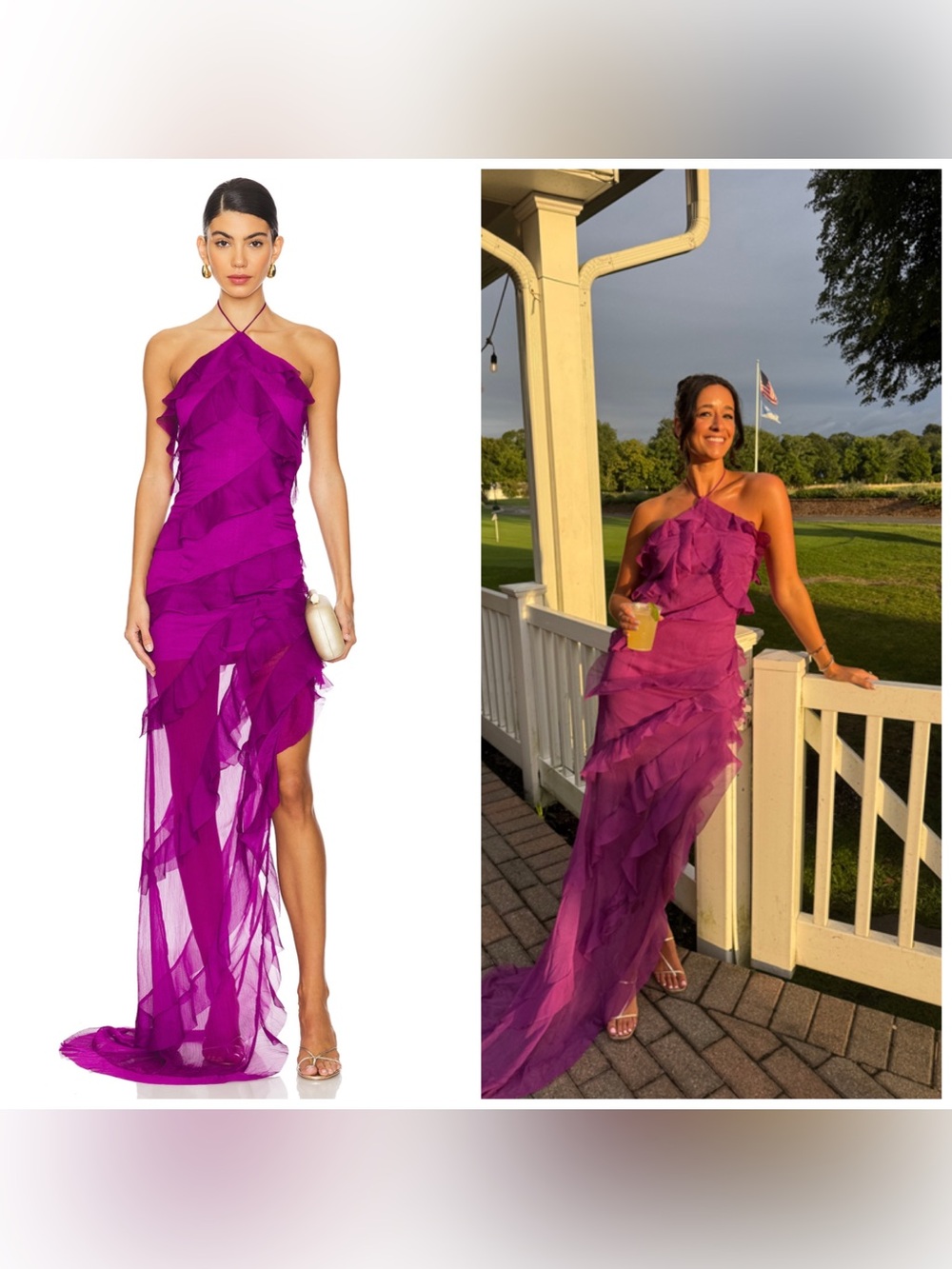 Elliatt Mia Chiffon Gown Purple Tiered Dress Large Halter